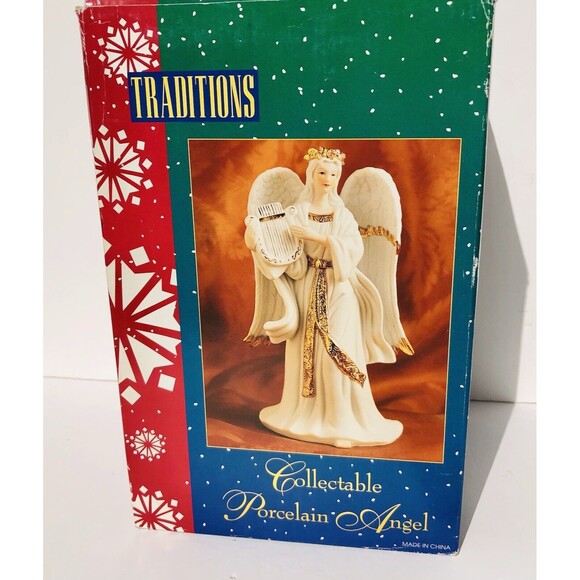 Vintage TRADITIONS Collectable PORCELAIN ANGEL 8.75 ". Gold Hand Painted Accents - Picture 7 of 9
